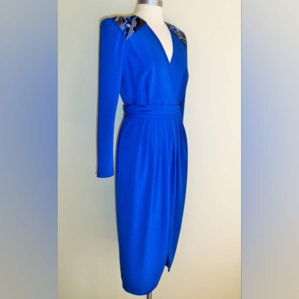 Miss Elliette Cobalt Blue Vintage Dress Size 6 - Picture 4 of 10